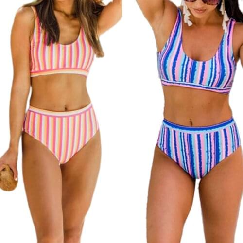 High Wasit Sexy Striped Bikini Set Women Swimwear 2021 Push Up Padded Multi Swimming Suit Women Bathing Suit Swimsuit