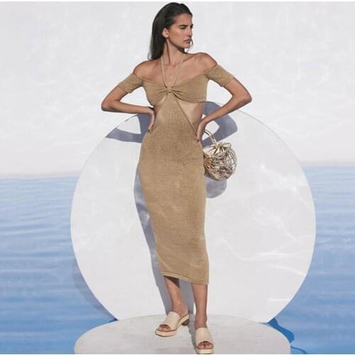 FiiShiMi Power 2021 Summer Ribbed backless sexy dress women fashion version vacation beach birthday party midi dress
