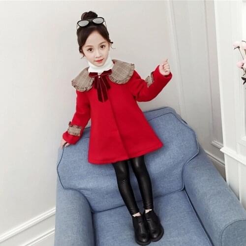 Girl winter new woolen coat jacket Girl thickening cold warm coat Girl solid color fashion cold jacket Girl princess coat