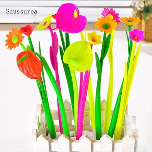 2pc Kawaii Flower Soft Glue Gel Pen Plastic Cute Decorative Black Ink Water Pen Office School Supplies Stationery