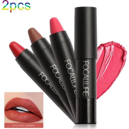 FOCALLURE 2Pcs Lasting Non Sticky Waterproof Matte Lip Gloss Lipstick Makeup