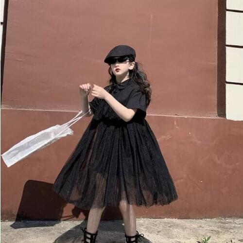 2020 Korean style girls patchwork dress fashion cotton mesh summer girls dresses 4-10 years F204
