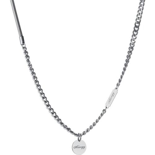 316L Stainless Steel Stitching Round Snake Chain Simple English Letter Army Necklace Double Short Necklace No fade