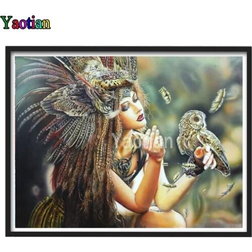 5D DIY Diamond Painting Indian beauty and owl Diamond Embroidery Full Drill Square Diamond Pictures Of Rhinestones Mosaic Art