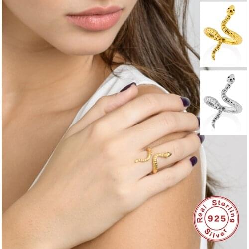Aide 925 Sterling Silver Gold Adjustable Snake Rings Big Animal Resizable Luxury New Round Circle Women Fine Ring Jewelry