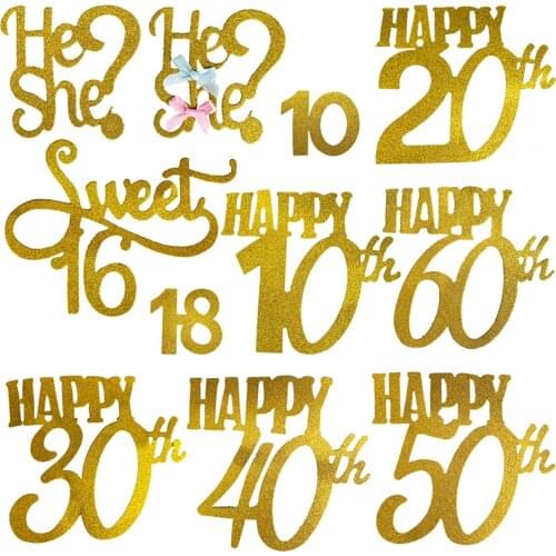 2Pcs/lot Happy Birthday Cake Topper 10 16 20 30 40 50 60th Golden Cake Decorating Tools Baby Shower Decorations Supplies