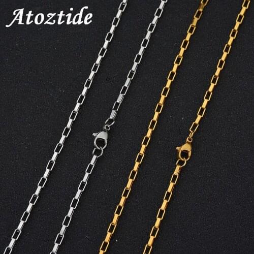 Atoztide 2.5mm 60cm Curb Cuban Stainless Steel Box Chain Necklace With Lobster Silver Color Link Chain Jewelry Findings