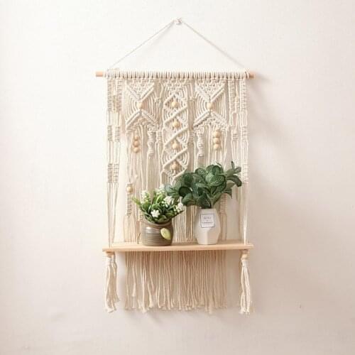 Bohemian Wall Hanging Shelf Handmade Cotton Rope Rack Plant Holder Wall Decoration For Kids Room Living Room Tapestry Home Decor