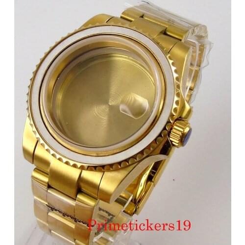 Fit 40mm NH35A Automatic Men Watch Case Gold Plated Oyster Bracelet Sapphire Glass Ceramic Bezel Insert