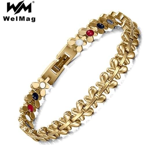 WelMag Womens Gold Bracelet Butterfly pattern Stainless Steel Bio Energy Magnetic Germanium Bracelets Bangles Femme Charm 2019