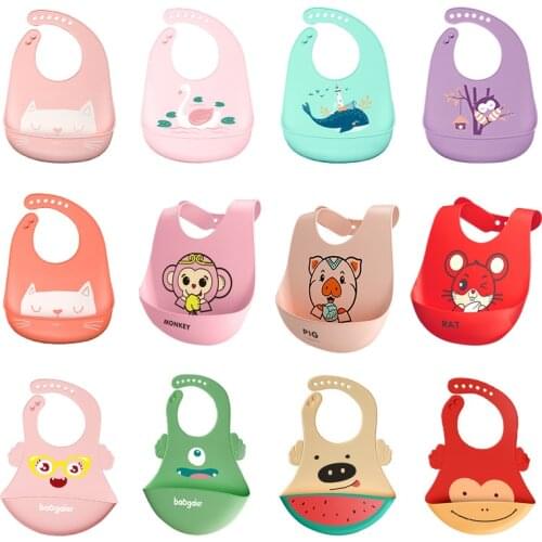 Baby Bibs Waterproof Silicone Feeding Baby Saliva Towel Newborn Cartoon Aprons Baby Bibs Adjustable Different styles of Bibs