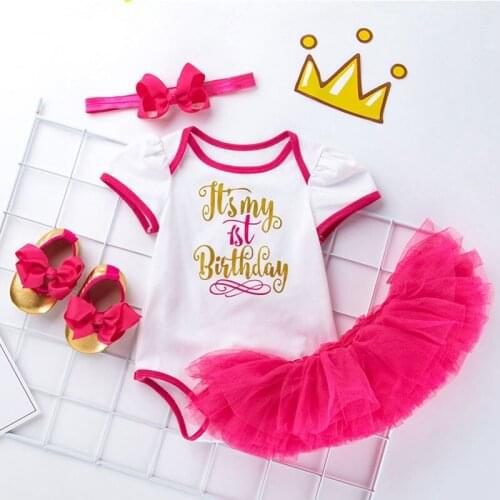 Baby Newborn Girl Birthday Party Clothes Set Short Sleeve Bodysuit+Skirt+Shoes+Headband 4Pcs Kids Girls Clothing Girls Costume
