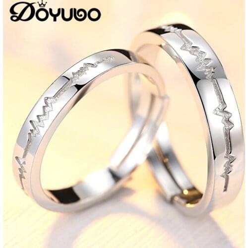 DOYUBO New Design Couples 925 Sterling Silver Rings With Cardio Wave Pattern Authentic Real Silver Lovers Rings Jewelry VB228