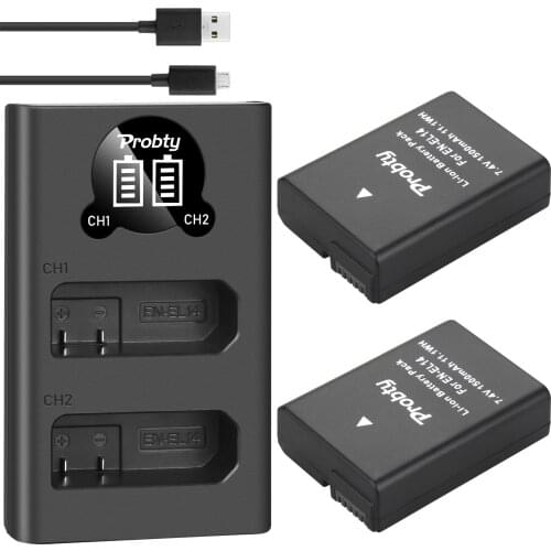 2pcs 1500mAh EN-EL14 EN EL14 EN-EL14a Battery + LED Dual Charger for Nikon P7800,P7100,D3400,D5500,D5300,D5200,D3200,D3300,MH-24