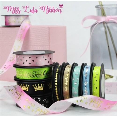 5 Yards 10-20mm Valentines Day Double Face Crown Bronzing Pattern Polyester Ribbon Gift Decoration Flower Decoration Ribbon