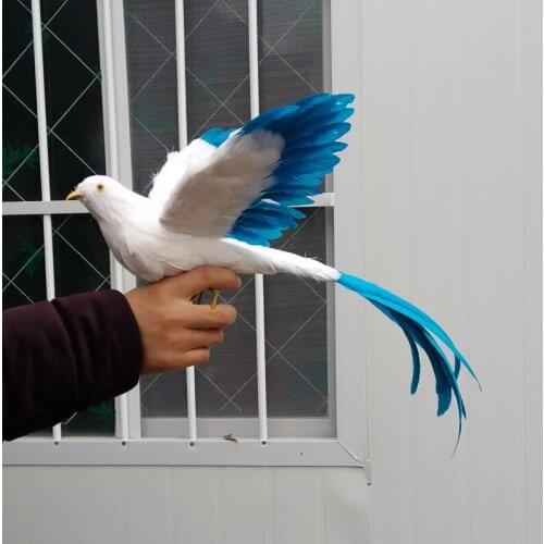 Creative simulation white and blue Phoenix Bird toy plastic & furs wing long tail bird gift about 50cm 1708