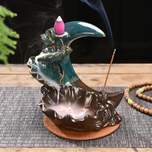 The Moon Backflow Incense Burner With 20 Pcs Cones Elegant Incense Sticks Holder With 30 Pcs Stick Incense Porcelain Censer