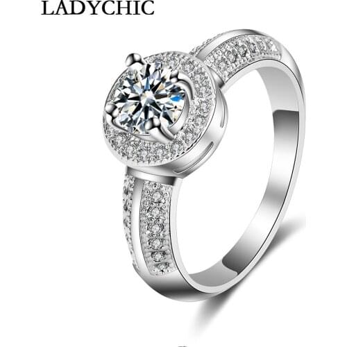 LADYCHIC Silver Color Exquisite Bijoux Fashion Wedding & Engagement Rings for Women Round Zircon Crystal Jewelry Gift LR1058