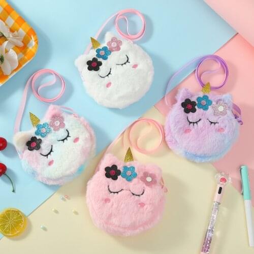 Cute Unicorn Children Shoulder Bag Kids Plush Toys Gradient Cartoon Coin Purse Girls Wallet Bag Travel Crossbody Bags Kids Gifts