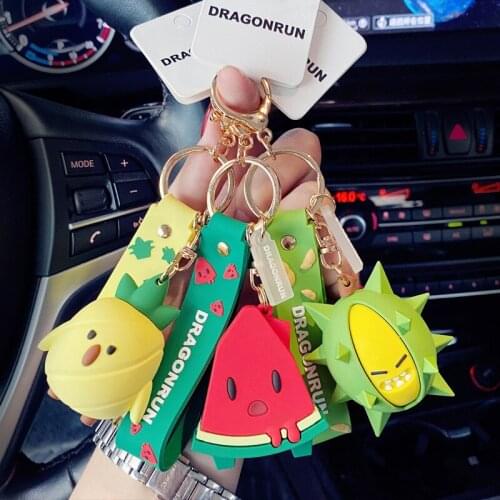 Cartoon Watermelon Durian Key Chain Women Couple Cute Fruit Key Ring Bag Car Pendant Charm Keychain Jewelry Gift