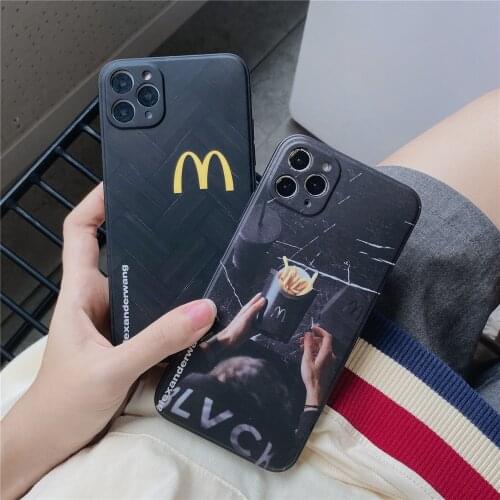 Cool Black McCute French fries Phone Case for iphone 12 11 Pro X XR XS Max 7 8 plus SE2 Cute letters label Soft Silicon Cover