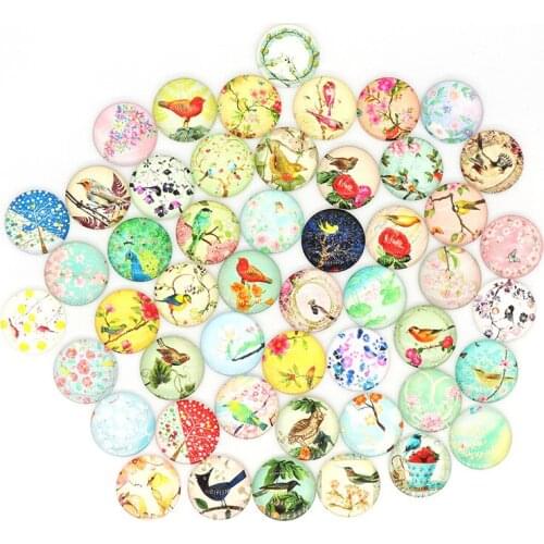 Mixed Mosaic Tiles Package flower bird Stepping Stone Glass Half Cabochons Round Crafts Glass Mosaic Marbless for Jewelry Making