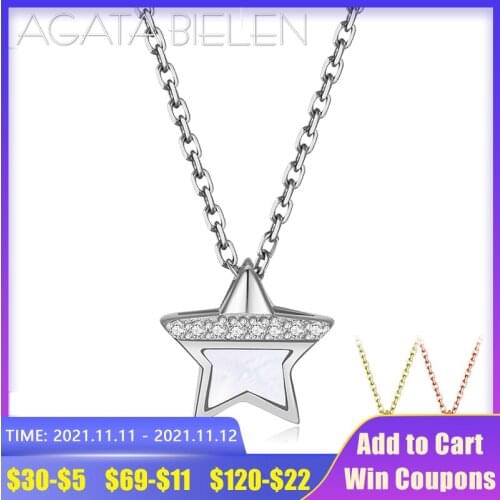 New Fashion 925 Sterling Silver Imitation pearl and Zircon Star Pendant Necklaces for Women Rose Gold Chain Link Fine Jewelry