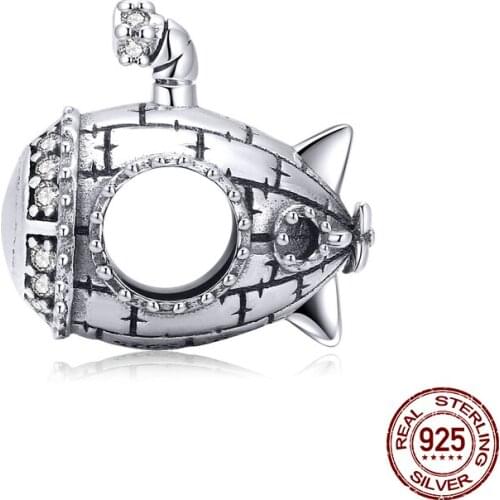 New authentic 925 sterling silver woman jewelry retro beads submarine charm fit bangle bracelet DIY accessories pendant making
