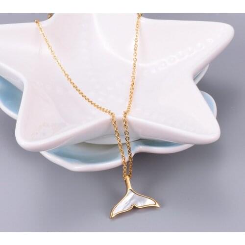 Stainless Steel Necklace for Women Mermaid Tail Pendant Necklace Shell Choker Jewelry