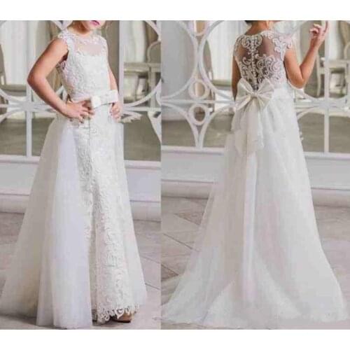 Flower Girls Dresses Princess Sash Lace Girls Pageant Dress Detachable Skirt A-Line Girl Communion Dress Kids Formal Wear