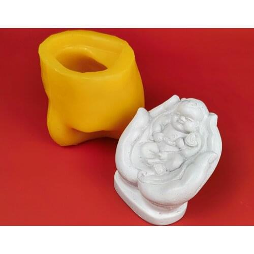 PRZY Silicone Scented Candle Molds 3D Treasure in the Palm Buddha Baby Fondant Mould Chocolate Baking Mold Soap Molds Handmade