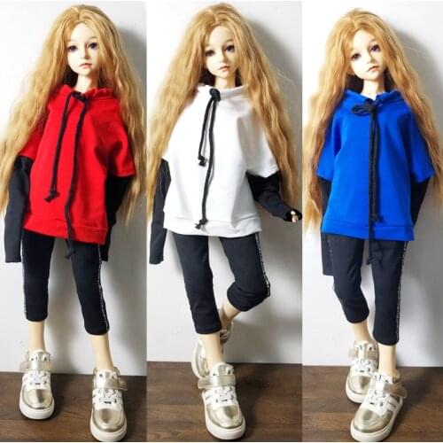 Single Sale 1/3 1/4 1/6 Doll Clothes Hooded Sweaters Fashion Slim Stitching Sleeve Female Sweatshirt Pants Clothes For BJD Dolls