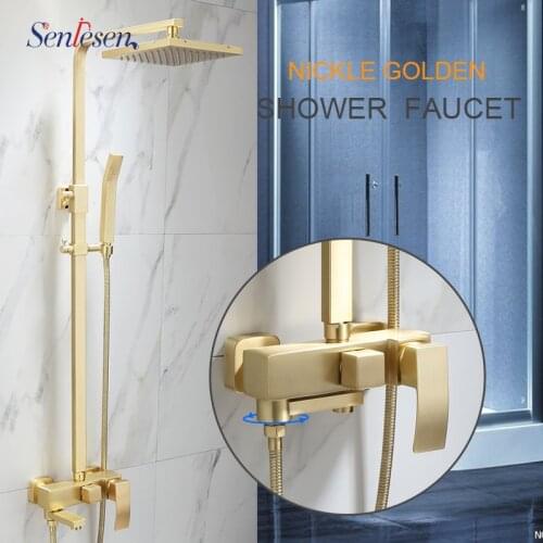 Luxury Gold Finish Wall Mounted 8" Rainfall Shower Head with Single Handle Bathroom Shower Faucet