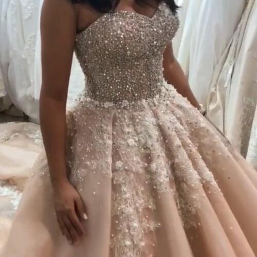 Blush prom dresses 2010 beaded pearls crystal lace appliques ball gown puffy evening dresses gelinlik