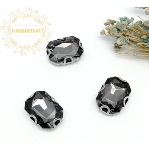 Gray Rectangle Glass Crystal sewing rhinestones with silvery D shape claw Diy wedding dress accessories Free shipping