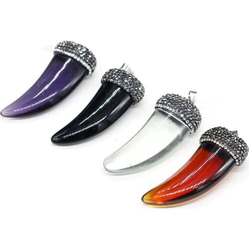 Special Acrylic Pendants Horn Shape Charms with Artificial Diamond for Jewelry Making Necklace Bracelet Gift