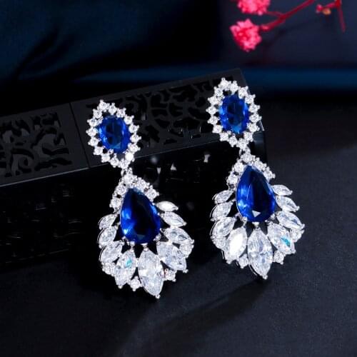 ThreeGraces Shiny White Cubic Zirconia Long Dangle Drop Bridal Wedding Engagement Earrings for Women Prom Costume Jewelry ER042