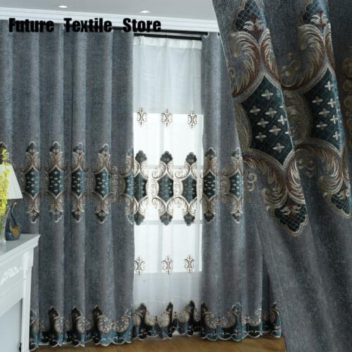 European-Style Chenille Embroidered Fabric Curtain Living Room Bedroom Applique Embroidered Window Curtain Finished Product