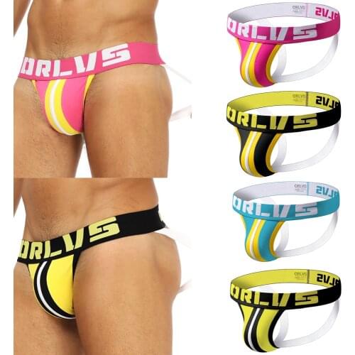 Mens New Fashion Elastic Low Waist Line Color Stitching Letter Printing Panties Thong