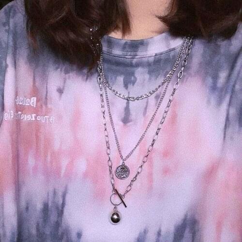 Hip Hop Coin Pendant Layered Necklaces For Women Men Teens Girls Trendy Punk Link Chain Necklace Party Daily Fashion Jewelry