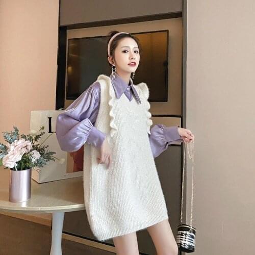 V-neck knitted vest loose-fitting sweater Korean jacket retro autumn and winter 2021 new fashion solid color pullover top