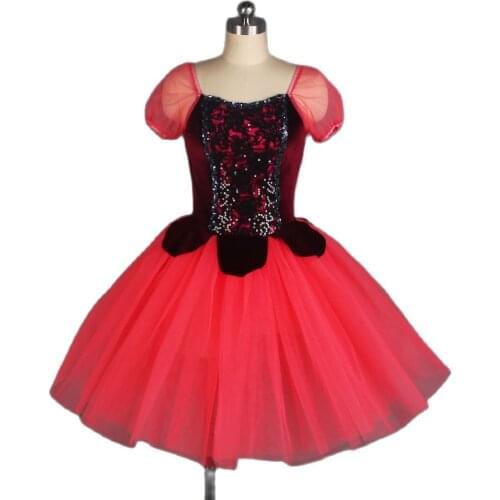Hot Pink Child & Adult Short Puff Sleeve Ballet Dance Tutu Velvet Bodice with Attached Layer of Platter Tutu Leotard Dress 20121