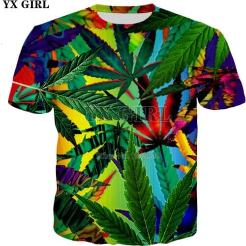 YX GIRL 2018 summer Fashion Mens t-shirt Brand T-shirt Color weed Print Mens Womens Casual Cool T shirts ZT420