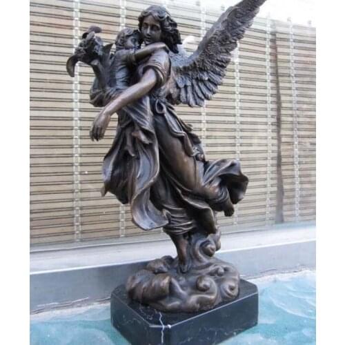 Western Superb Art Fly Angel girl Copper Bronze & Marble sculpture Statue