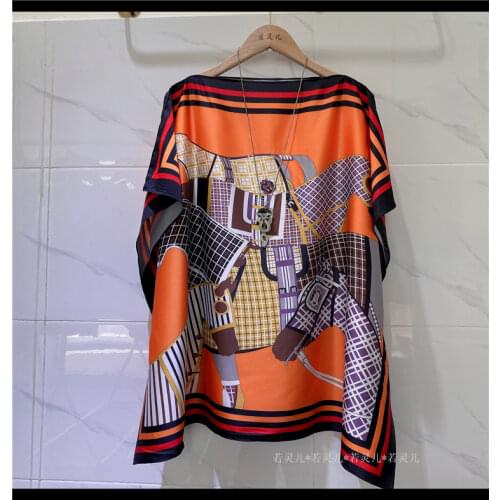 Plus size women print satin blouses summer vintage women batwing sleeve print shirts tops ladys satin tops