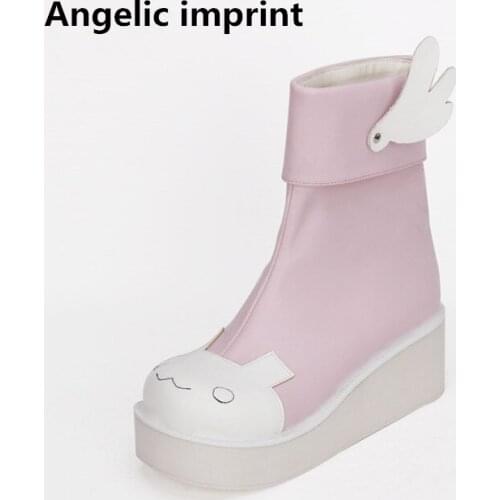 Angelic imprint mori girl Women cosplay shoes lady lolita ankle Boots woman princess dress boots high heels pumps sweet wings 45