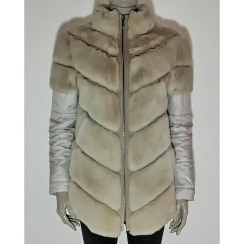 Womens Winter Autumn Real Rex Rabbit Natural Fur Light Grey Coats New Fashion Elegant Zipper Outerwear Jacket