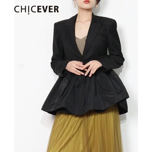 CHICEVER Drawstring Ball Gown Hem Blazer For Women Notched Long Sleeve Black Casual Blazers Female Fashion New Clothing Autumn