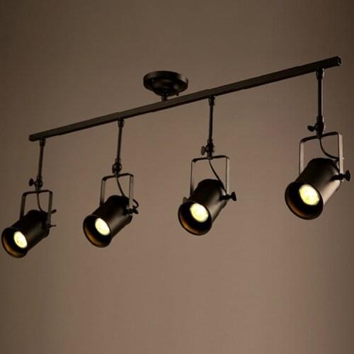 1 2 3 4 heads Industrial Track Lighting Black Iron Rotatable Track Lighting retro industrial Bedroom dinning lamp