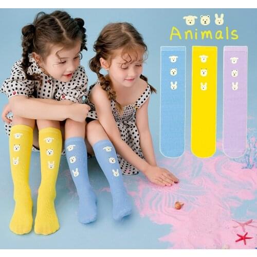 1 Pair Childrens Socks 5-12 Years Spring Summer Printing Breathable Tube Socks Boys Girls Socks Cute Cartoon Animal Socks